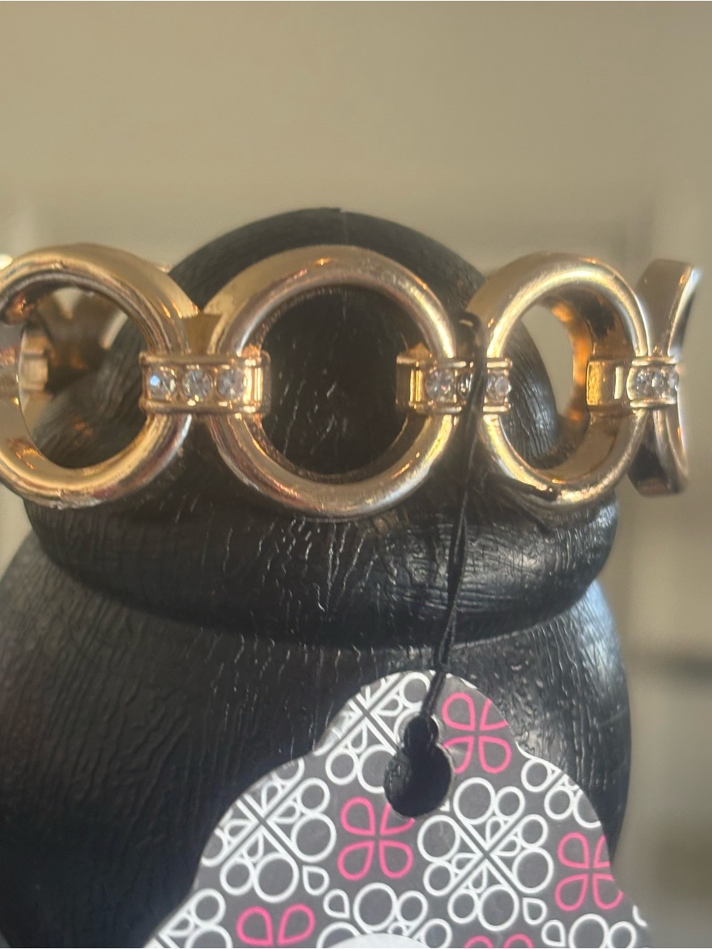Gold-Tone Circle Link Bracelet with Crystal Accents - Women Accessories
